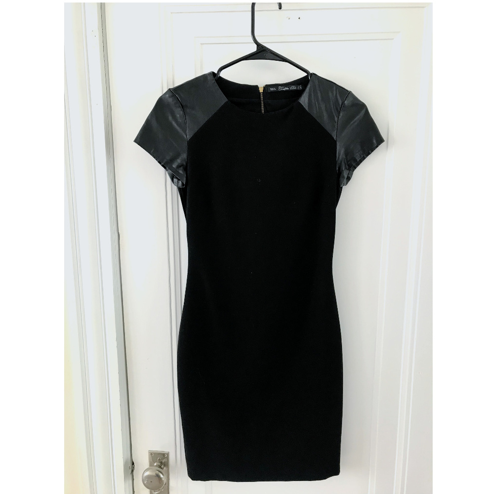 Black Zara Dress Faux Leather Sleeves XS